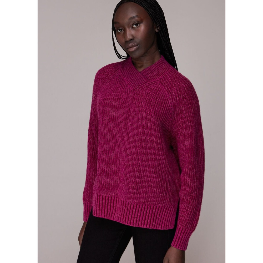 WHISTLES | Sweater Womens S Oversized Magenta Wool Alpaca Blend Ribbed Mock Neck
